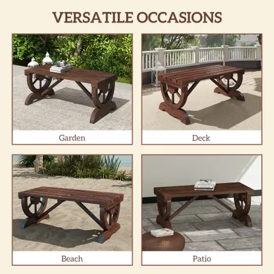 2-Person Wooden Garden Bench, Outdoor Wagon Wheel Porch Bench for Backyard Garden, Support 550 LBS, Rustic Country Style Patio Furniture, Brown