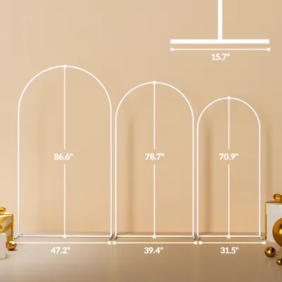 Metal Arch Backdrop Stand Set of 3, 7/6.5/6 ft Wedding Arch Frame, Balloon Backdrop Arch Stand Set for Birthday Party, Bridal Shower, Graduation, Ceremony, Banquet Decorations, White