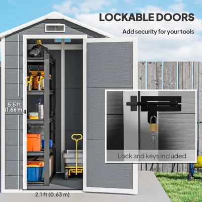 6 x 4 Outdoor Storage Shed, Plastic Shed with Floor, Window, Lockable Door and Vents for Outdoor Patio Storage, Gray