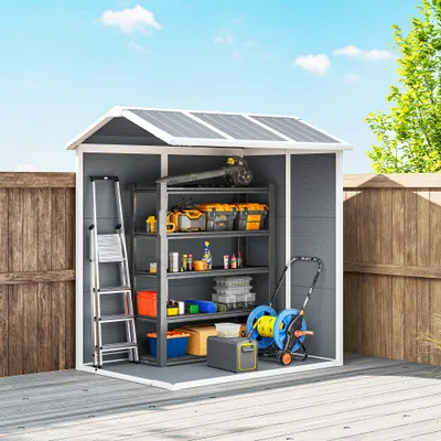 6 x 4 Outdoor Storage Shed, Plastic Shed with Floor, Window, Lockable Door and Vents for Outdoor Patio Storage, Gray