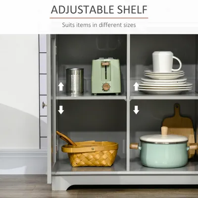 Kitchen Storage Cabinet, Sideboard Floor Cupboard with Solid Wood Top, Adjustable Shelf, and 3 Drawers, Gray