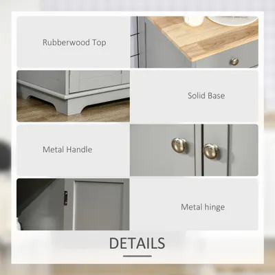 Kitchen Storage Cabinet, Sideboard Floor Cupboard with Solid Wood Top, Adjustable Shelf, and 3 Drawers, Gray