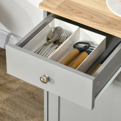 Kitchen Storage Cabinet, Sideboard Floor Cupboard with Solid Wood Top, Adjustable Shelf, and 3 Drawers, Gray