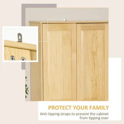 67" Pinewood Kitchen Pantry Storage Cabinet, Freestanding Cabinets with Doors and Shelves, Dining Room