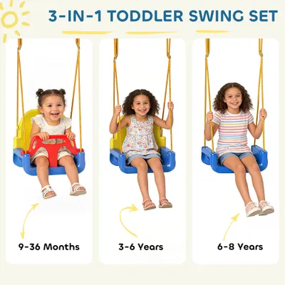 3 in 1 Toddler Swing Set, Folding Child Swing Set with Seat Belt, Adjustable Seat for Outdoor Indoor, Blue