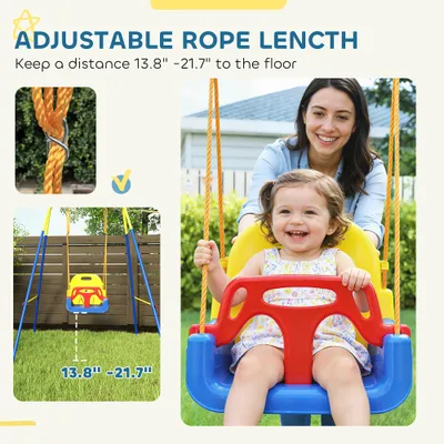 3 in 1 Toddler Swing Set, Folding Child Swing Set with Seat Belt, Adjustable Seat for Outdoor Indoor, Blue