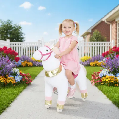 Ride on Unicorn Toy for Kids 3-5 Years, 29.5 Inch Plush Baby Rocking Horse with Wheels, No Battery
