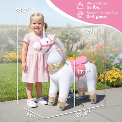 Ride on Unicorn Toy for Kids 3-5 Years, 29.5 Inch Plush Baby Rocking Horse with Wheels, No Battery