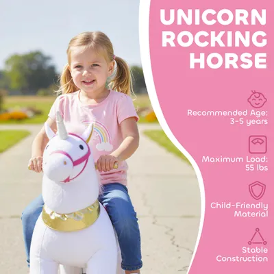 Ride on Unicorn Toy for Kids 3-5 Years, 29.5 Inch Plush Baby Rocking Horse with Wheels, No Battery