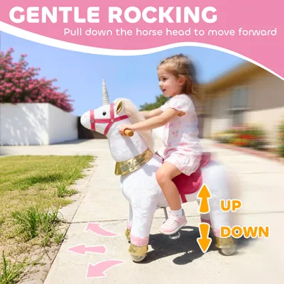 Ride on Unicorn Toy for Kids 3-5 Years, 29.5 Inch Plush Baby Rocking Horse with Wheels, No Battery