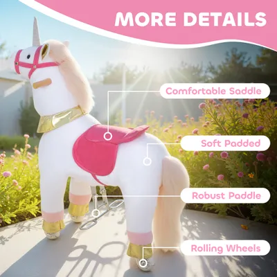 Ride on Unicorn Toy for Kids 3-5 Years, 29.5 Inch Plush Baby Rocking Horse with Wheels, No Battery