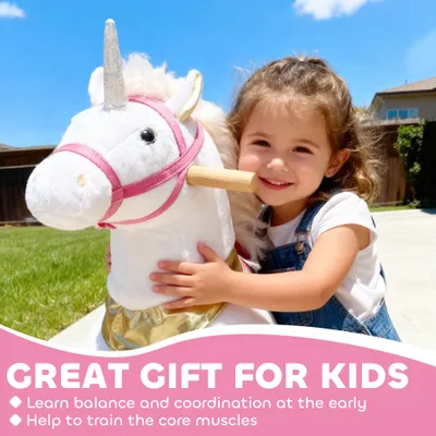 Ride on Unicorn Toy for Kids 3-5 Years, 29.5 Inch Plush Baby Rocking Horse with Wheels, No Battery