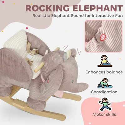 Baby Rocking Horse with Seat, Kids Ride On Toy with Realistic Elephant Sound and Safety Belt