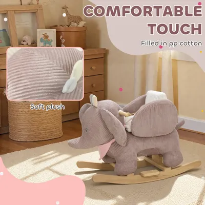 Baby Rocking Horse with Seat, Kids Ride On Toy with Realistic Elephant Sound and Safety Belt