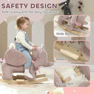 Baby Rocking Horse with Seat, Kids Ride On Toy with Realistic Elephant Sound and Safety Belt