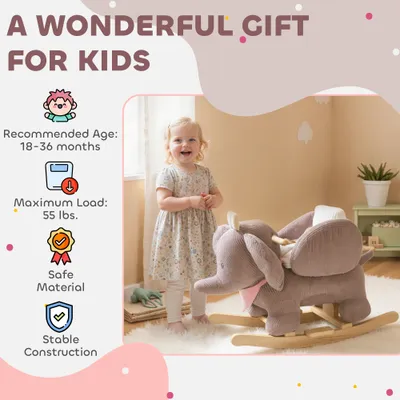 Baby Rocking Horse with Seat, Kids Ride On Toy with Realistic Elephant Sound and Safety Belt
