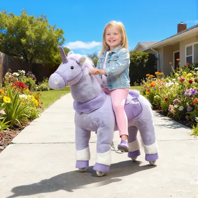 Ride on Unicorn Toy for Kids 4-7 Years, 37.8 Inch Plush Baby Rocking Horse with Wheels, No