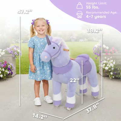 Ride on Unicorn Toy for Kids 4-7 Years, 37.8 Inch Plush Baby Rocking Horse with Wheels, No