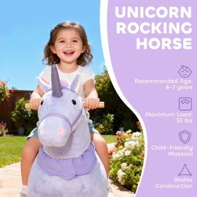 Ride on Unicorn Toy for Kids 4-7 Years, 37.8 Inch Plush Baby Rocking Horse with Wheels, No