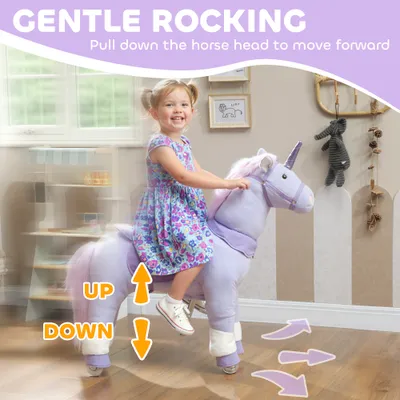Ride on Unicorn Toy for Kids 4-7 Years, 37.8 Inch Plush Baby Rocking Horse with Wheels, No