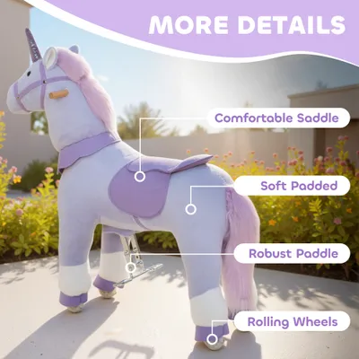 Ride on Unicorn Toy for Kids 4-7 Years, 37.8 Inch Plush Baby Rocking Horse with Wheels, No