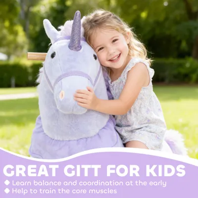 Ride on Unicorn Toy for Kids 4-7 Years, 37.8 Inch Plush Baby Rocking Horse with Wheels, No