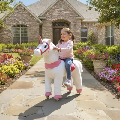 Ride on Unicorn Toy for Kids 4-7 Years, 37.8 Inch Plush Baby Rocking Horse with Wheels,