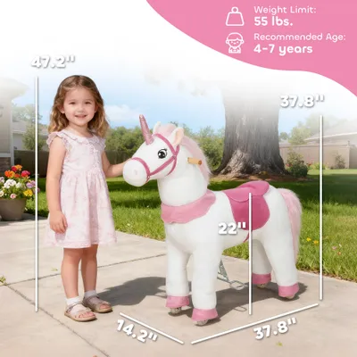 Ride on Unicorn Toy for Kids 4-7 Years, 37.8 Inch Plush Baby Rocking Horse with Wheels,