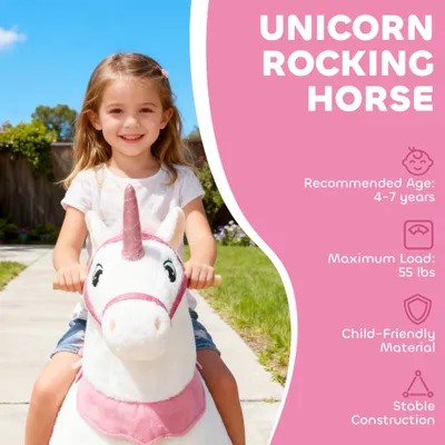 Ride on Unicorn Toy for Kids 4-7 Years, 37.8 Inch Plush Baby Rocking Horse with Wheels,