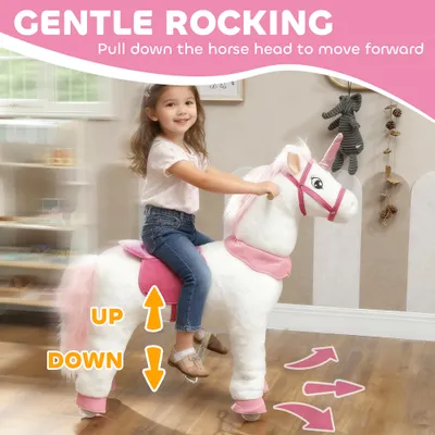 Ride on Unicorn Toy for Kids 4-7 Years, 37.8 Inch Plush Baby Rocking Horse with Wheels,