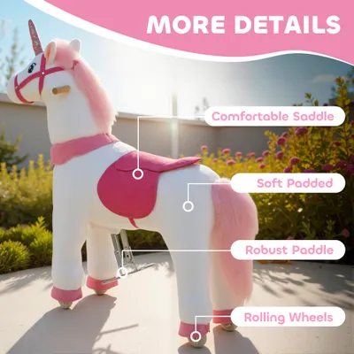 Ride on Unicorn Toy for Kids 4-7 Years, 37.8 Inch Plush Baby Rocking Horse with Wheels,
