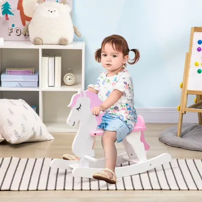 Little Wooden Rocking Horse Toy for Kids Imaginative Play, Childrens Small Baby Rocking Horse Ride