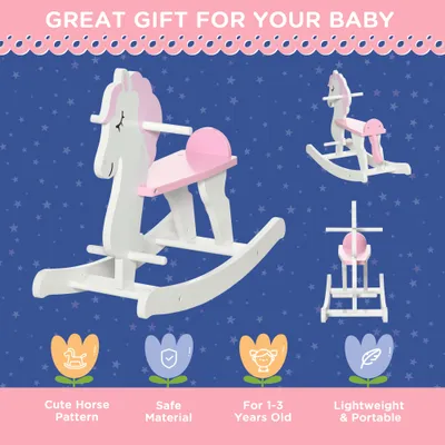 Little Wooden Rocking Horse Toy for Kids Imaginative Play, Childrens Small Baby Rocking Horse Ride