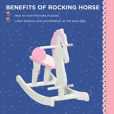 Little Wooden Rocking Horse Toy for Kids Imaginative Play, Childrens Small Baby Rocking Horse Ride