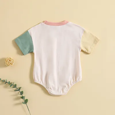 Baby Solid Color Stitching Romper Short Sleeve