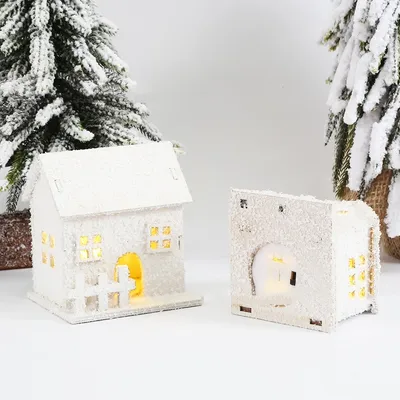 Christmas Wooden Craftwork Snowflake Small House Lighting Ornaments
