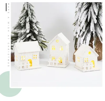 Christmas Wooden Craftwork Snowflake Small House Lighting Ornaments