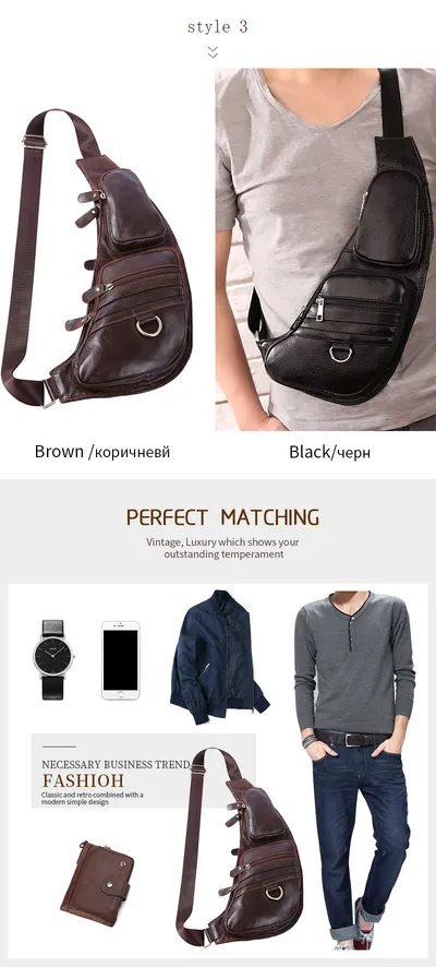 Leather Men's Chest Bag First Layer Cowhide Casual Satchel