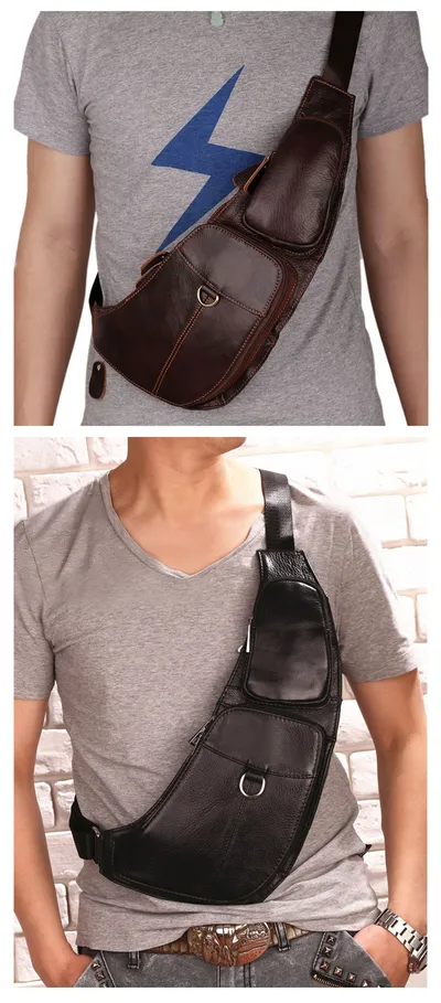 Leather Men's Chest Bag First Layer Cowhide Casual Satchel