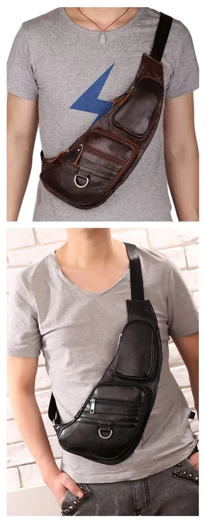 Leather Men's Chest Bag First Layer Cowhide Casual Satchel