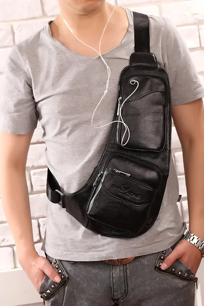 Leather Men's Chest Bag First Layer Cowhide Casual Satchel