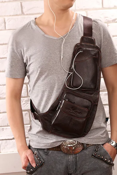 Leather Men's Chest Bag First Layer Cowhide Casual Satchel