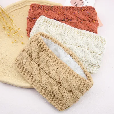 European And American Plus Velvet Knitted Hair Band Wool Color Dot Yarn Headband
