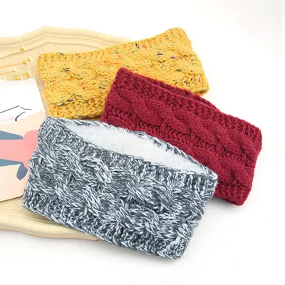 European And American Plus Velvet Knitted Hair Band Wool Color Dot Yarn Headband