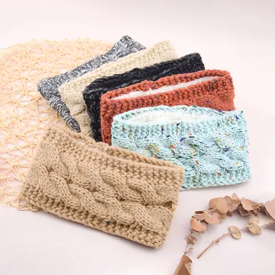 European And American Plus Velvet Knitted Hair Band Wool Color Dot Yarn Headband