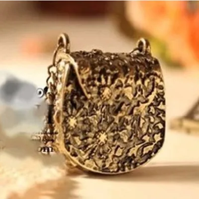 Exquisite Carved Metal Bags Shape Pendant Necklace
