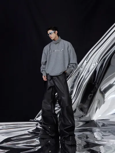 Design Inspired Standing Collar Shoulder Pad Sweater