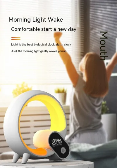 Creative Q Light Analog Sunrise Digital Display Alarm Clock Bluetooth Audio Intelligent Wake-up Q Colorful Atmosphere Light