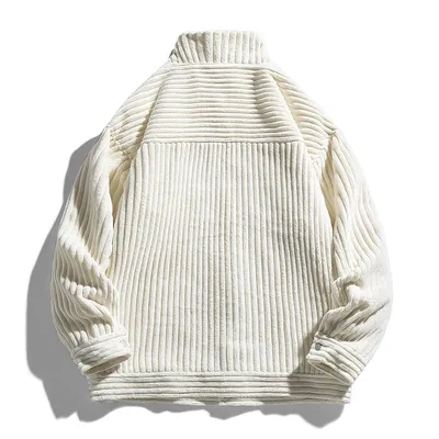 Men's Solid Color Stand Collar Corduroy Tooling Polyester Jacket