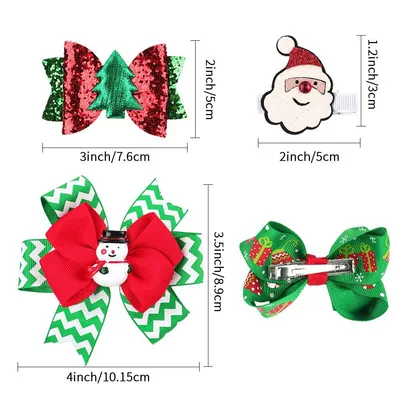 Christmas Children's Bow Barrettes Three Sets
